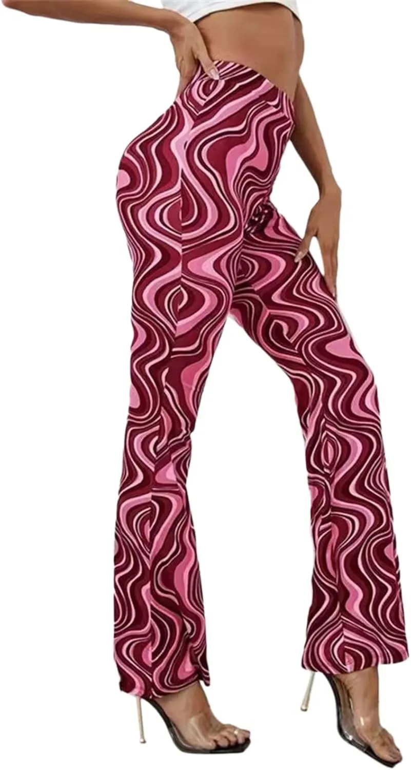 Women's Leisure Yoga Flared Trousers Water Ripple Printing Slim Fit High Waist Bell Bottom Yoga Pants