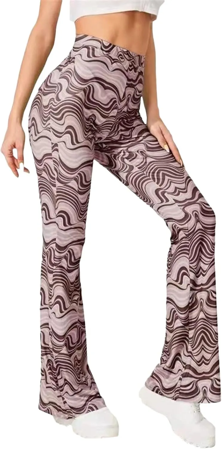 Women's Leisure Yoga Flared Trousers Water Ripple Printing Slim Fit High Waist Bell Bottom Yoga Pants