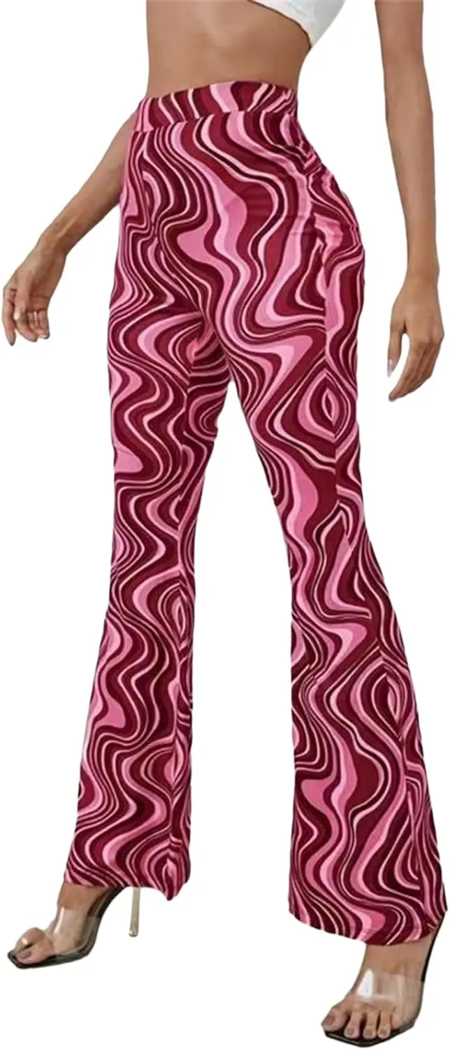 Women's Leisure Yoga Flared Trousers Water Ripple Printing Slim Fit High Waist Bell Bottom Yoga Pants