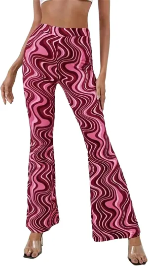Women's Leisure Yoga Flared Trousers Water Ripple Printing Slim Fit High Waist Bell Bottom Yoga Pants