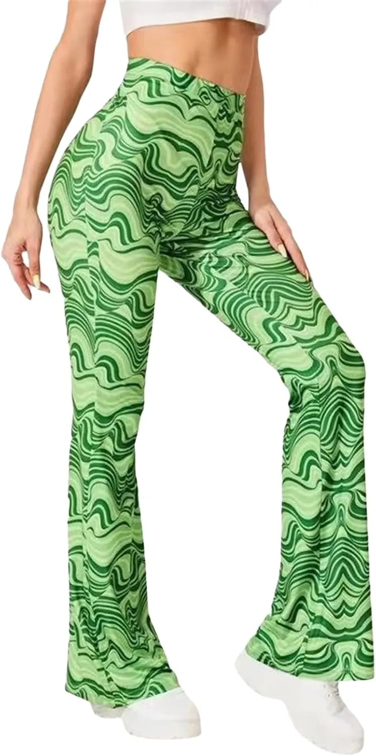 Women's Leisure Yoga Flared Trousers Water Ripple Printing Slim Fit High Waist Bell Bottom Yoga Pants