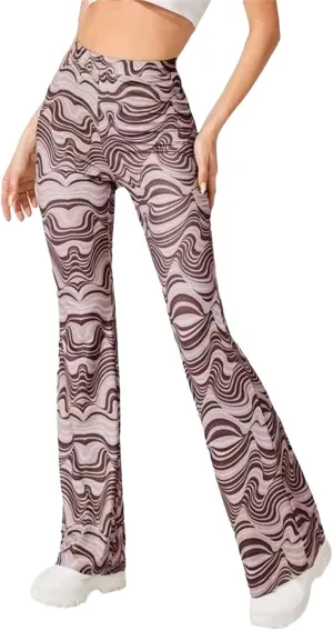 Women's Leisure Yoga Flared Trousers Water Ripple Printing Slim Fit High Waist Bell Bottom Yoga Pants