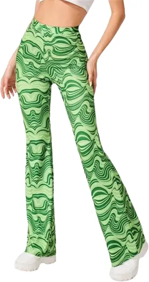 Women's Leisure Yoga Flared Trousers Water Ripple Printing Slim Fit High Waist Bell Bottom Yoga Pants