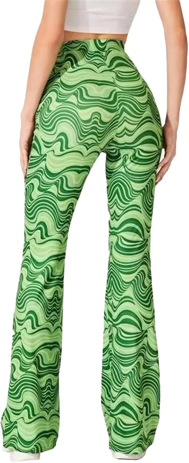 Women's Leisure Yoga Flared Trousers Water Ripple Printing Slim Fit High Waist Bell Bottom Yoga Pants