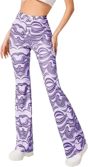 Women's Leisure Yoga Flared Trousers Water Ripple Printing Slim Fit High Waist Bell Bottom Yoga Pants