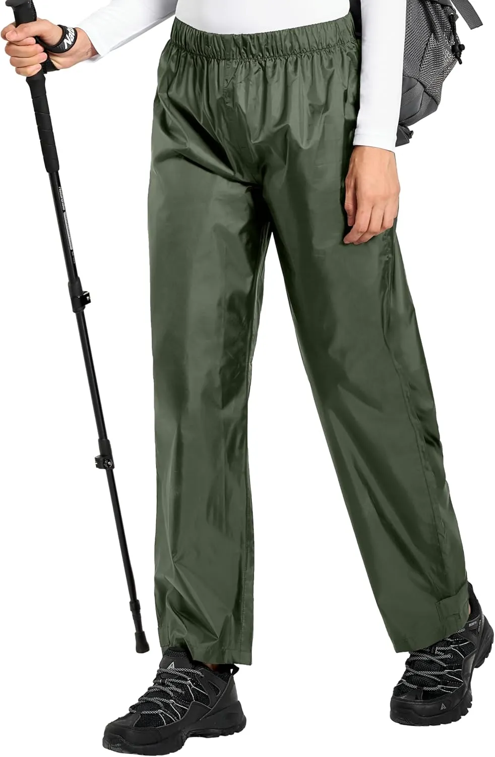 Women's Lightweight Waterproof Windproof Hiking Rain Pants Foldable Fishing Outdoor Rain Pants with Storage Bag