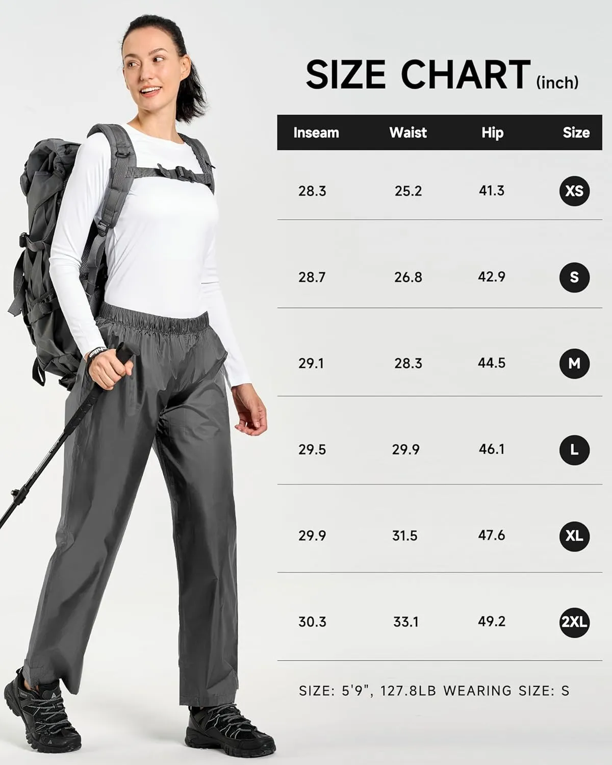 Women's Lightweight Waterproof Windproof Hiking Rain Pants Foldable Fishing Outdoor Rain Pants with Storage Bag