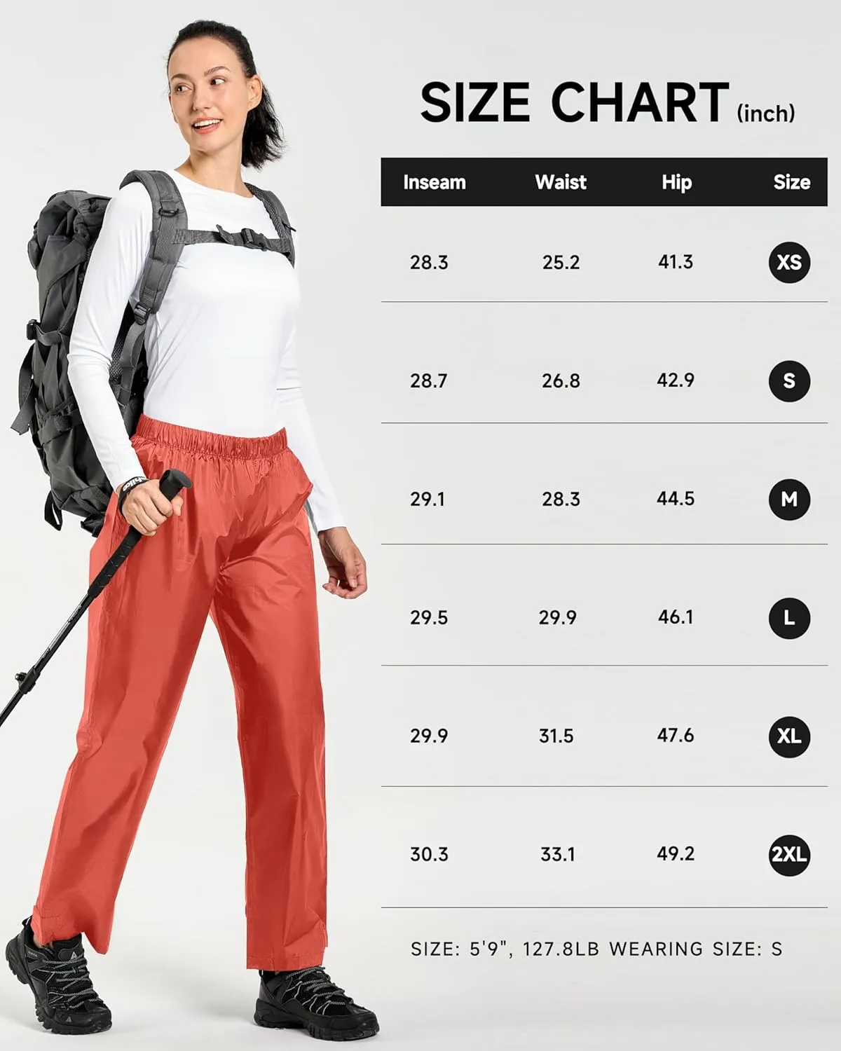 Women's Lightweight Waterproof Windproof Hiking Rain Pants Foldable Fishing Outdoor Rain Pants with Storage Bag