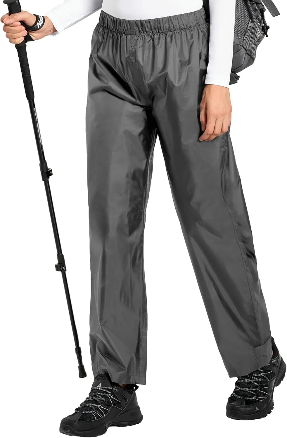 Women's Lightweight Waterproof Windproof Hiking Rain Pants Foldable Fishing Outdoor Rain Pants with Storage Bag