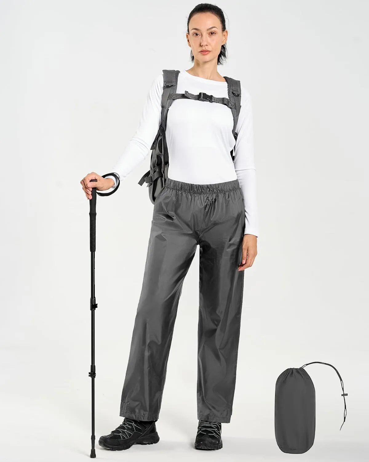 Women's Lightweight Waterproof Windproof Hiking Rain Pants Foldable Fishing Outdoor Rain Pants with Storage Bag