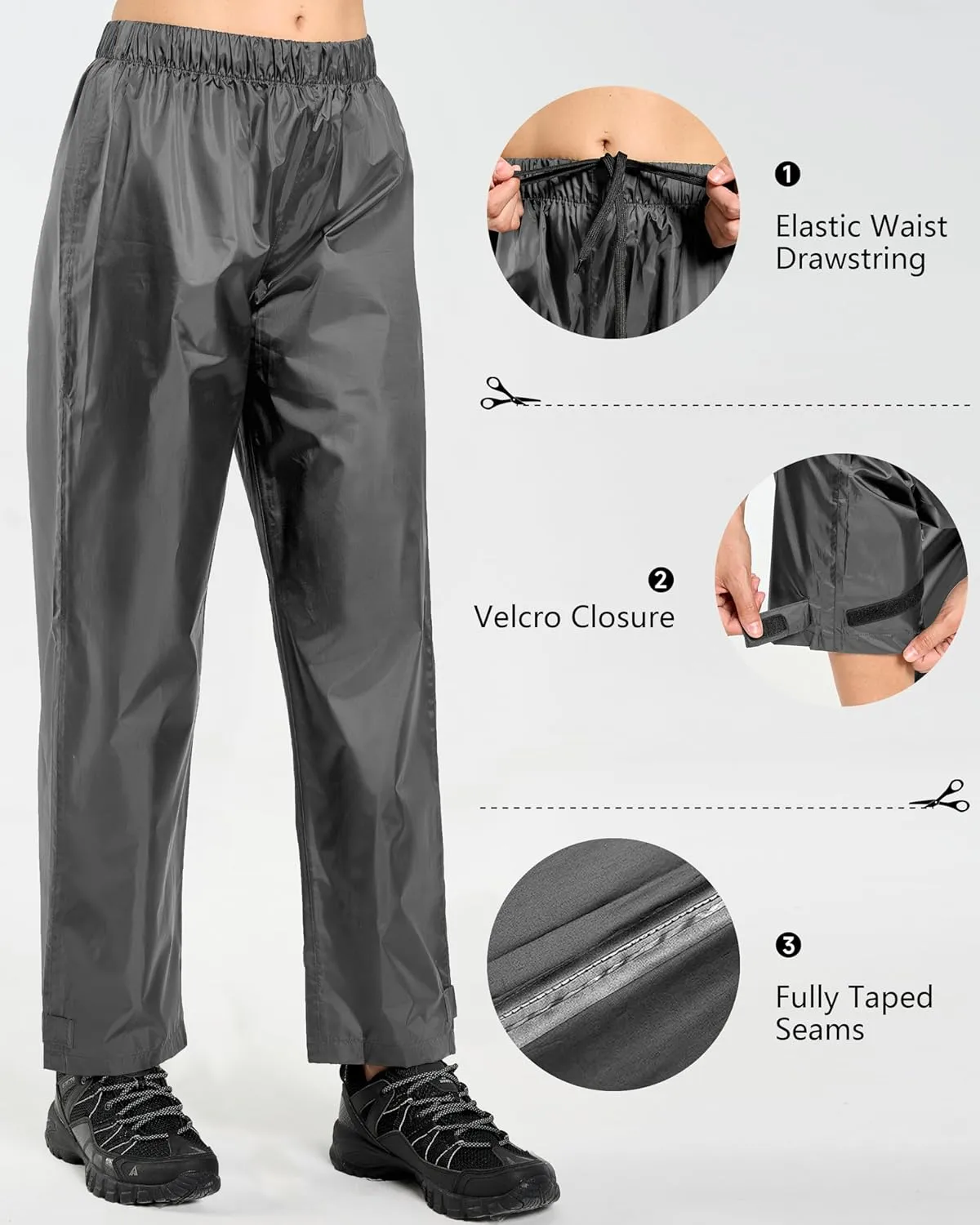 Women's Lightweight Waterproof Windproof Hiking Rain Pants Foldable Fishing Outdoor Rain Pants with Storage Bag