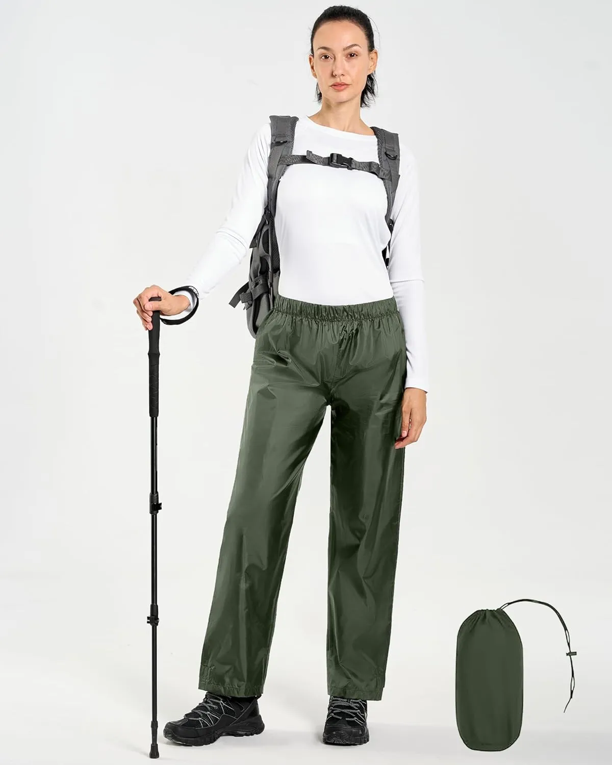 Women's Lightweight Waterproof Windproof Hiking Rain Pants Foldable Fishing Outdoor Rain Pants with Storage Bag