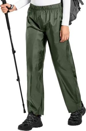 Women's Lightweight Waterproof Windproof Hiking Rain Pants Foldable Fishing Outdoor Rain Pants with Storage Bag