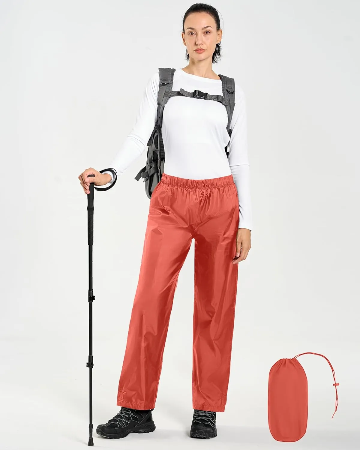 Women's Lightweight Waterproof Windproof Hiking Rain Pants Foldable Fishing Outdoor Rain Pants with Storage Bag