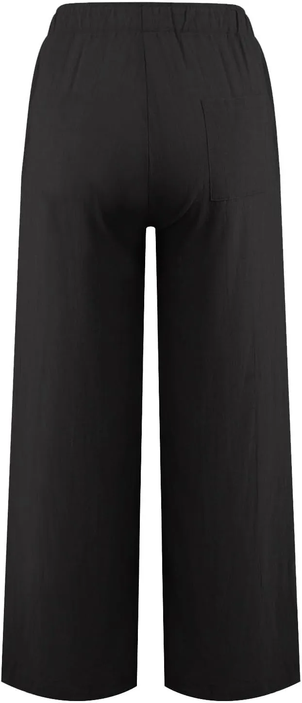 Womens Linen Pants 2025 Summer Beach Lounge Wide Leg Trousers Drawstring High Waisted Palazzo Pants with Pockets