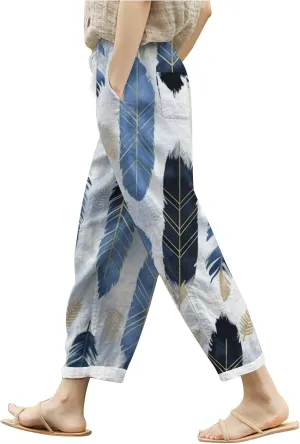 Women's Linen Pants Palazzo Baggy Pants Cotton Boho Casual Gauze Long Pant Wide Leg Lounge Trousers with Pockets