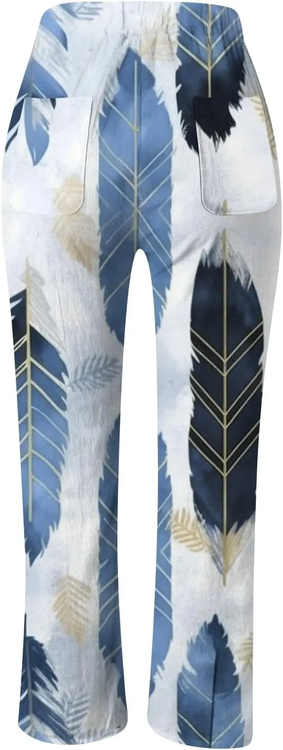Women's Linen Pants Palazzo Baggy Pants Cotton Boho Casual Gauze Long Pant Wide Leg Lounge Trousers with Pockets