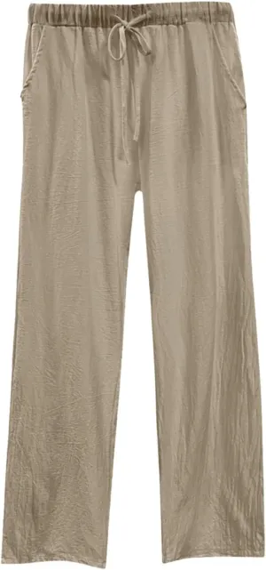 Womens Linen Pants Summer Boho Lightweight High Waist Palazzo Pants Straight Leg Lounge Trousers with Pockets
