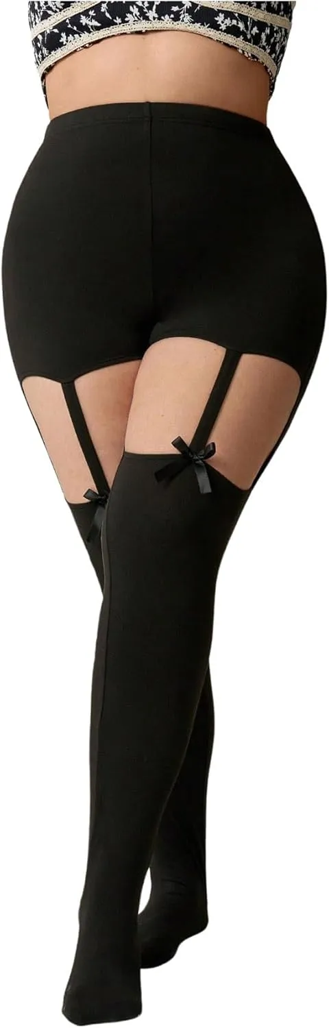 Women's Plus Size Cut Out Bowknot Leggings High Waisted Night Out Skinny Pants