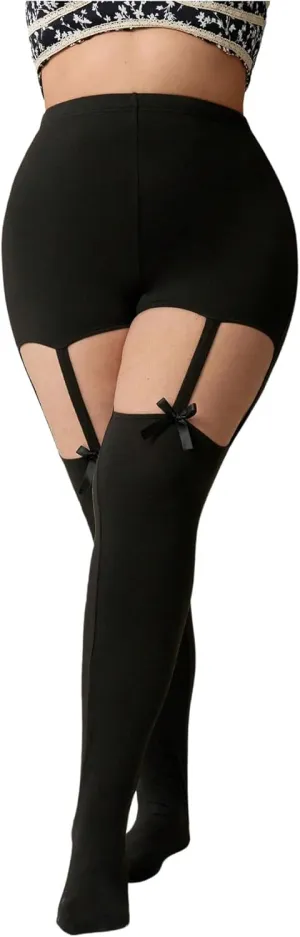 Women's Plus Size Cut Out Bowknot Leggings High Waisted Night Out Skinny Pants