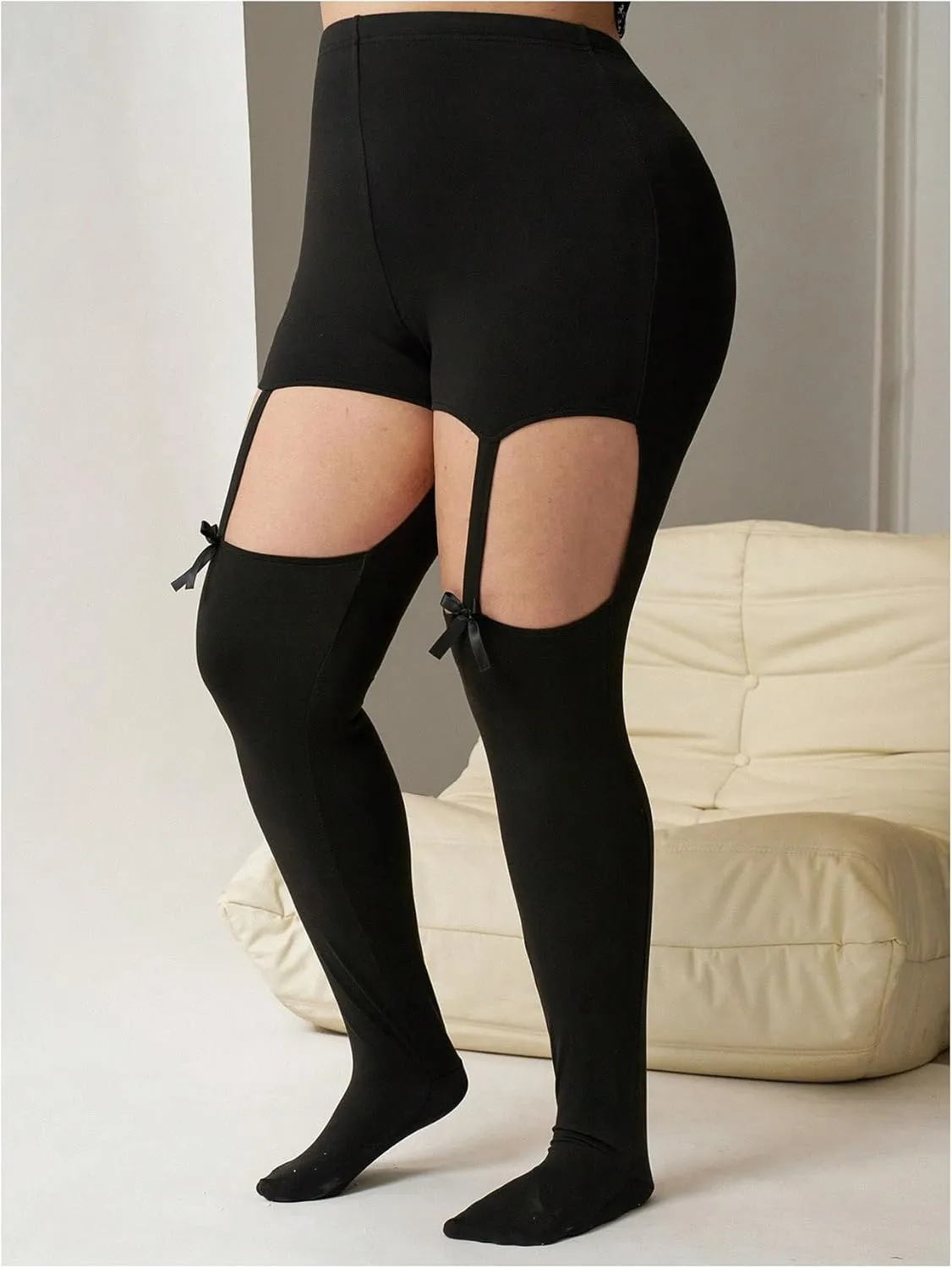 Women's Plus Size Cut Out Bowknot Leggings High Waisted Night Out Skinny Pants