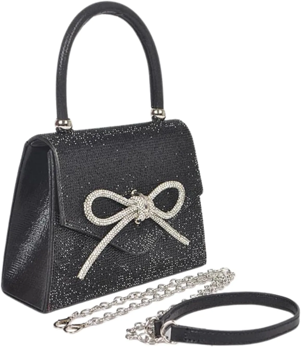 Womens Rhinestone Bow Tie Clutch Sparkly Glitter Evening Bag Wedding Party Prom Banquet Cocktail Purse with Shoulder Chain
