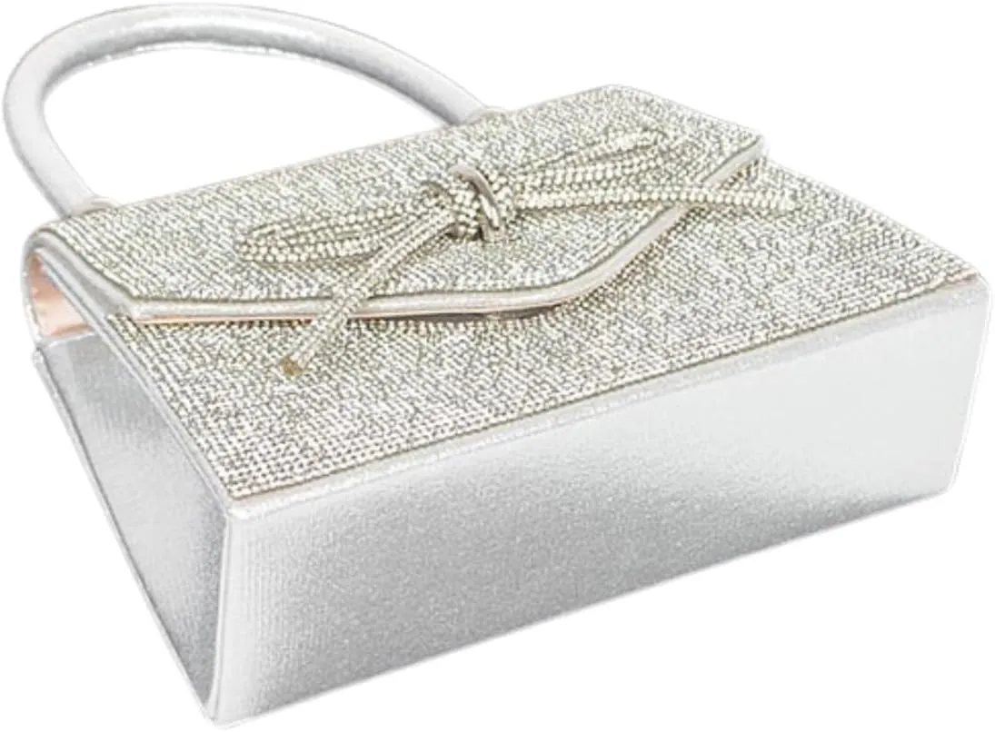 Womens Rhinestone Bow Tie Clutch Sparkly Glitter Evening Bag Wedding Party Prom Banquet Cocktail Purse with Shoulder Chain