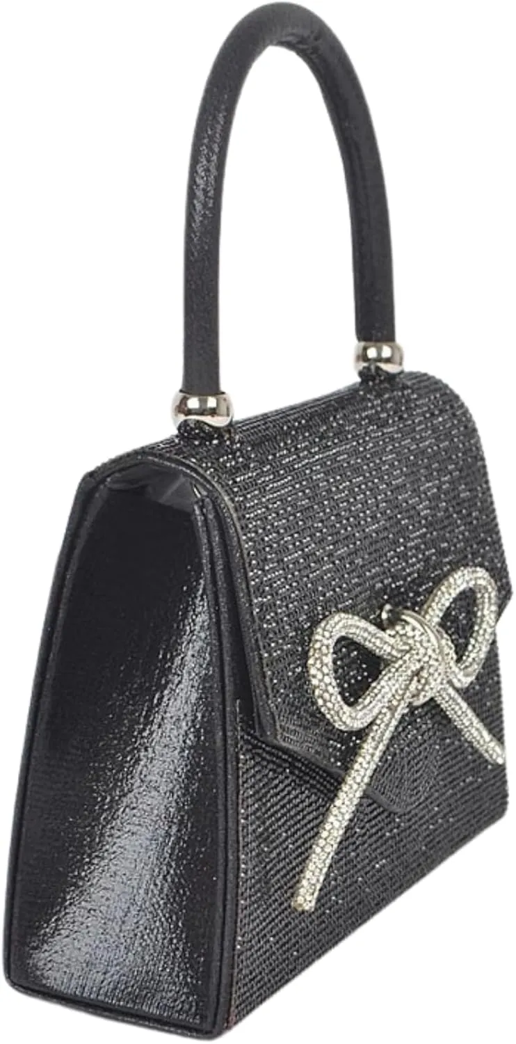 Womens Rhinestone Bow Tie Clutch Sparkly Glitter Evening Bag Wedding Party Prom Banquet Cocktail Purse with Shoulder Chain