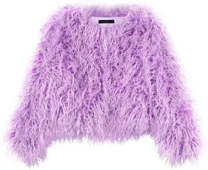 Women's Shaggy Faux Fur Outwear Coat Jacket Long Sleeve Warm Winter