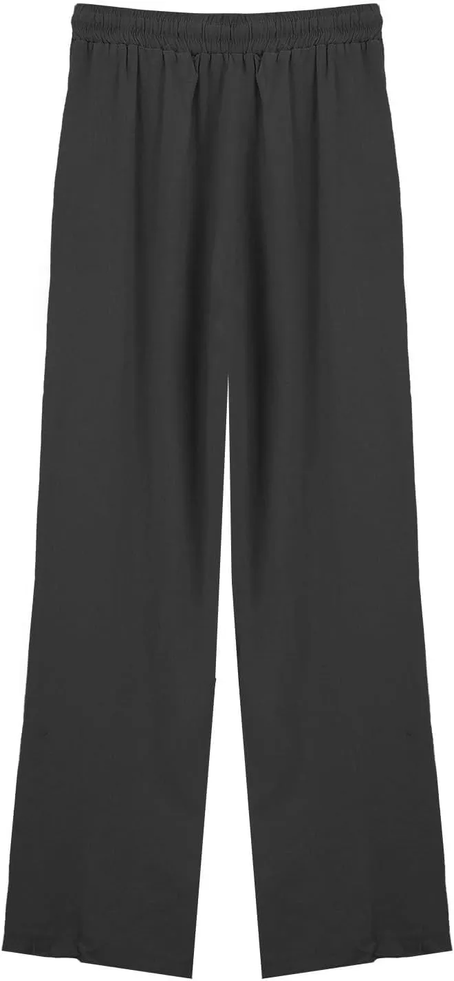 Womens Summer Lightweight Pants Cotton Linen Wide Leg Pants Drawstring Elastic Waist Trousers with Pockets