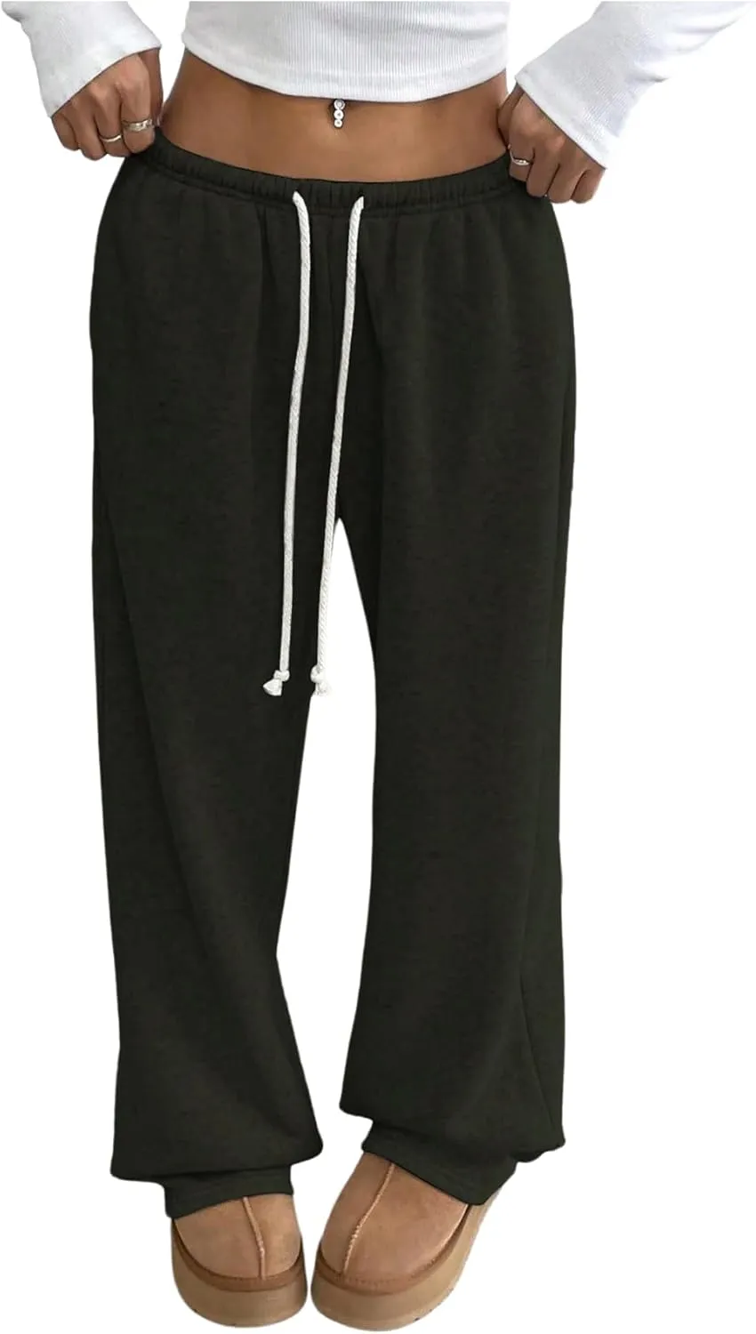 Women's Wide Leg Sweatpants Low Drawstring Waist Workout Track Pants Baggy Trousers