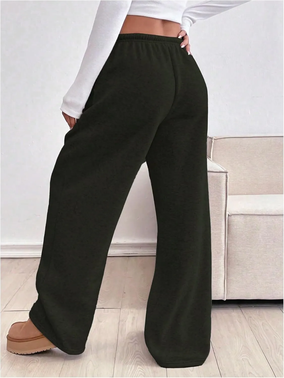 Women's Wide Leg Sweatpants Low Drawstring Waist Workout Track Pants Baggy Trousers