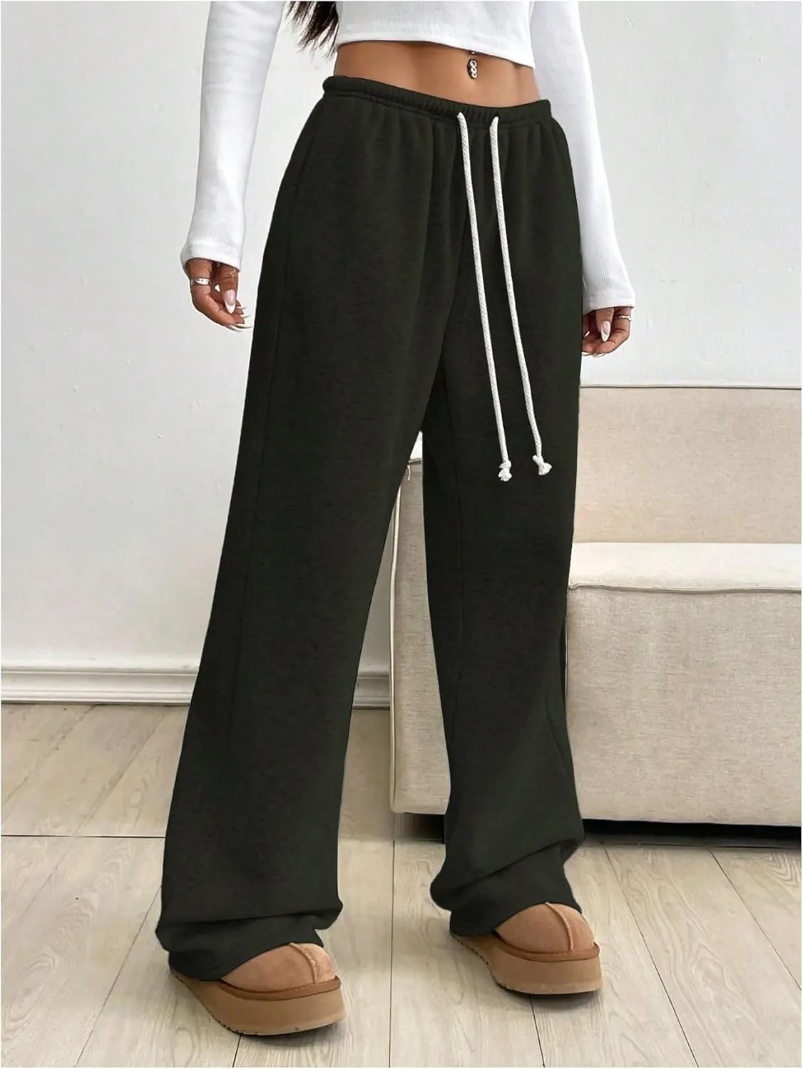 Women's Wide Leg Sweatpants Low Drawstring Waist Workout Track Pants Baggy Trousers