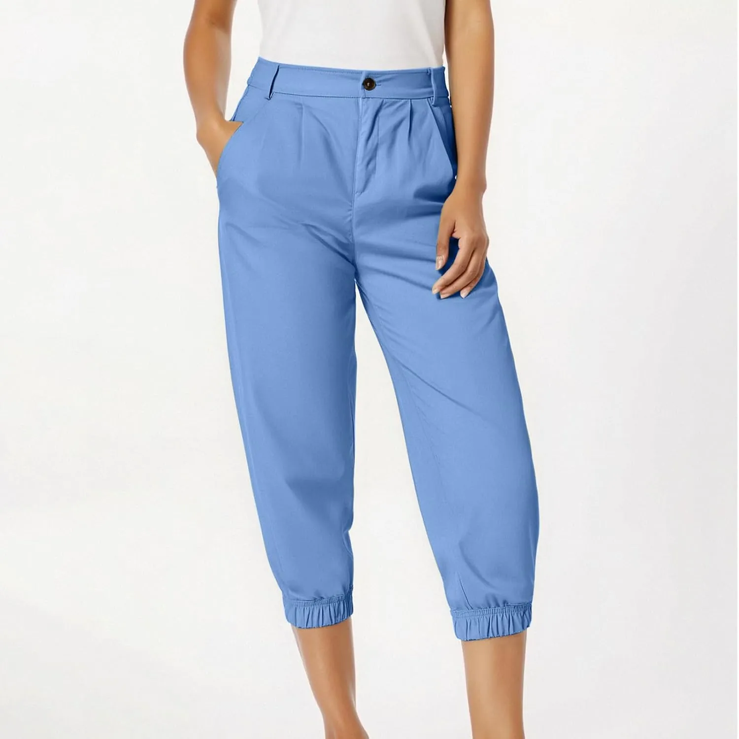 Work Capri Pant for Women Summer Business Casual High-Waist Crop Pant Fashion Dressy Trousers with Pockets S-3XL