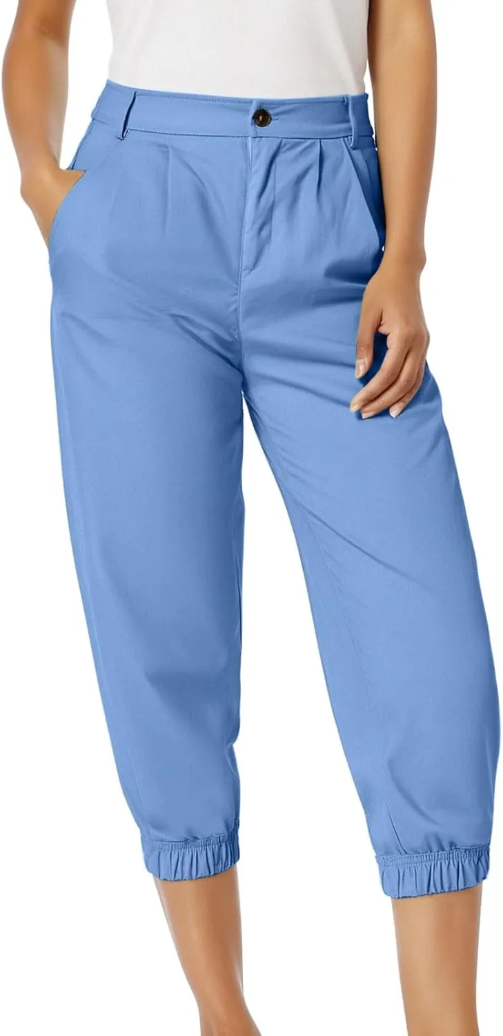 Work Capri Pant for Women Summer Business Casual High-Waist Crop Pant Fashion Dressy Trousers with Pockets S-3XL