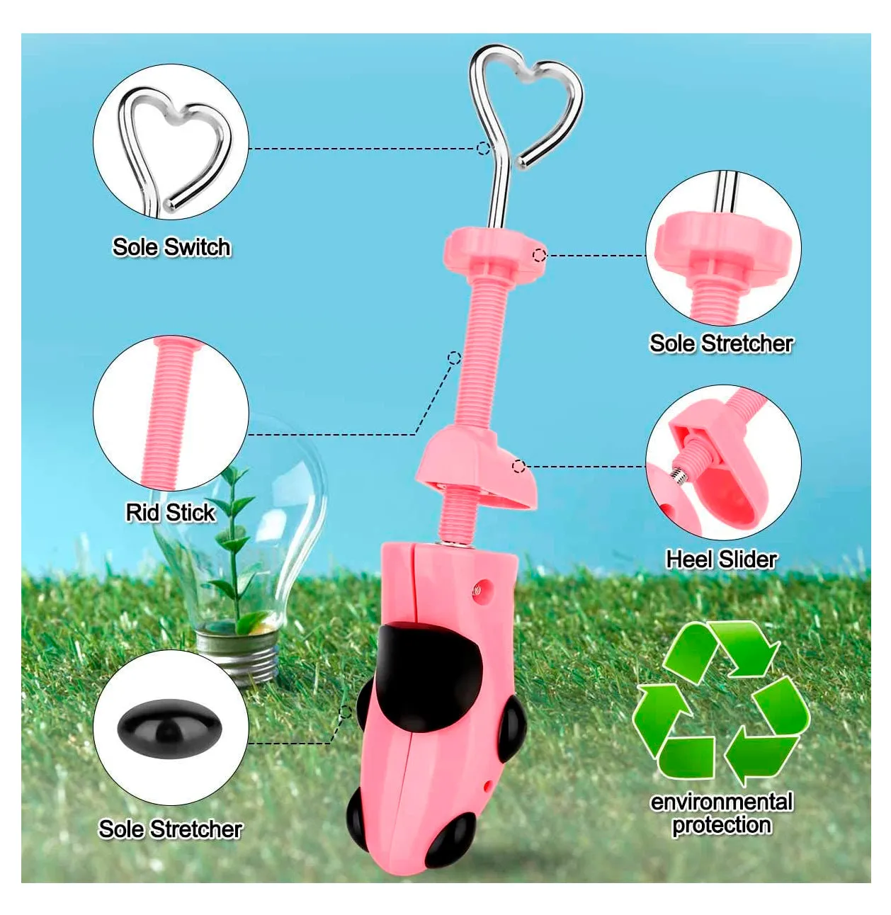 XYH Shoe Stretcher with Dust-Proof Bag, Pair of Tough Plastic Premium Shoe Stretchers, Adjustable Width and Length. Color Pink