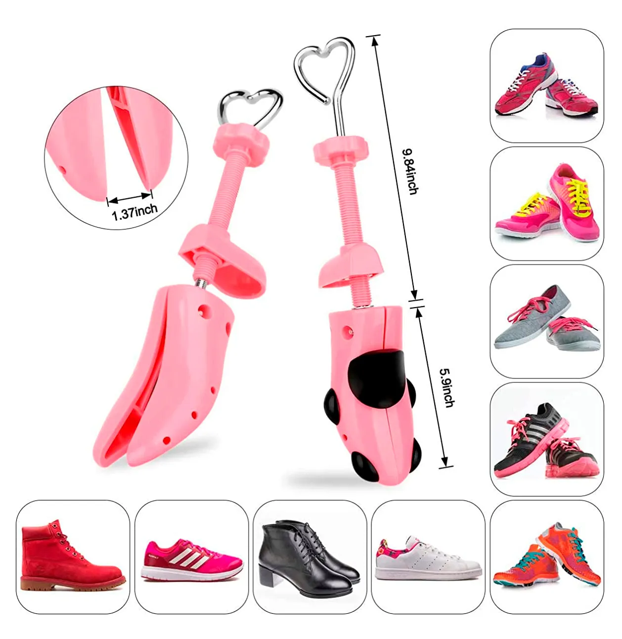 XYH Shoe Stretcher with Dust-Proof Bag, Pair of Tough Plastic Premium Shoe Stretchers, Adjustable Width and Length. Color Pink
