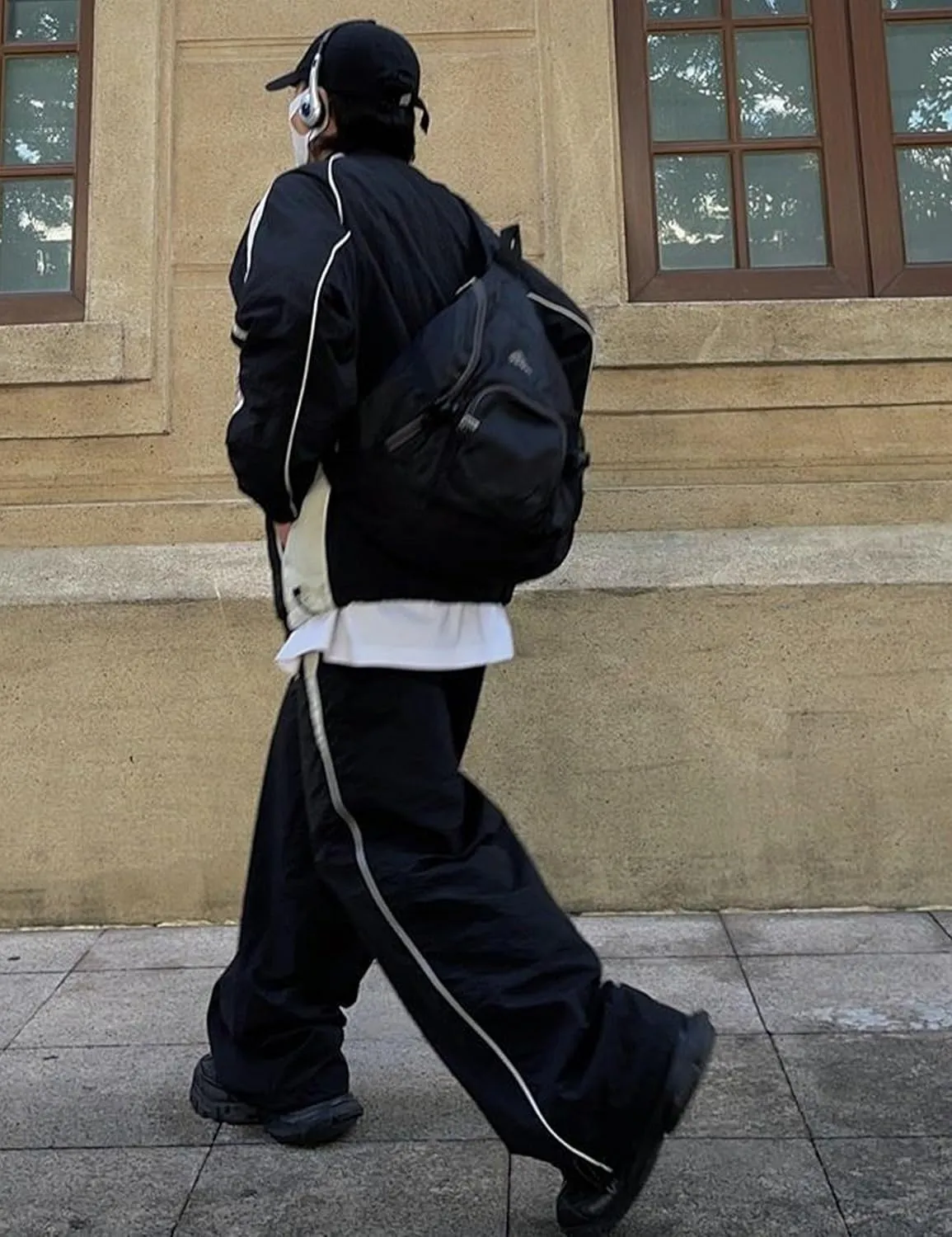 Y2k Track Pants Men Baggy Sweatpants Loose Striped Parachute Pants Wide Leg Hip Hop Streetwear