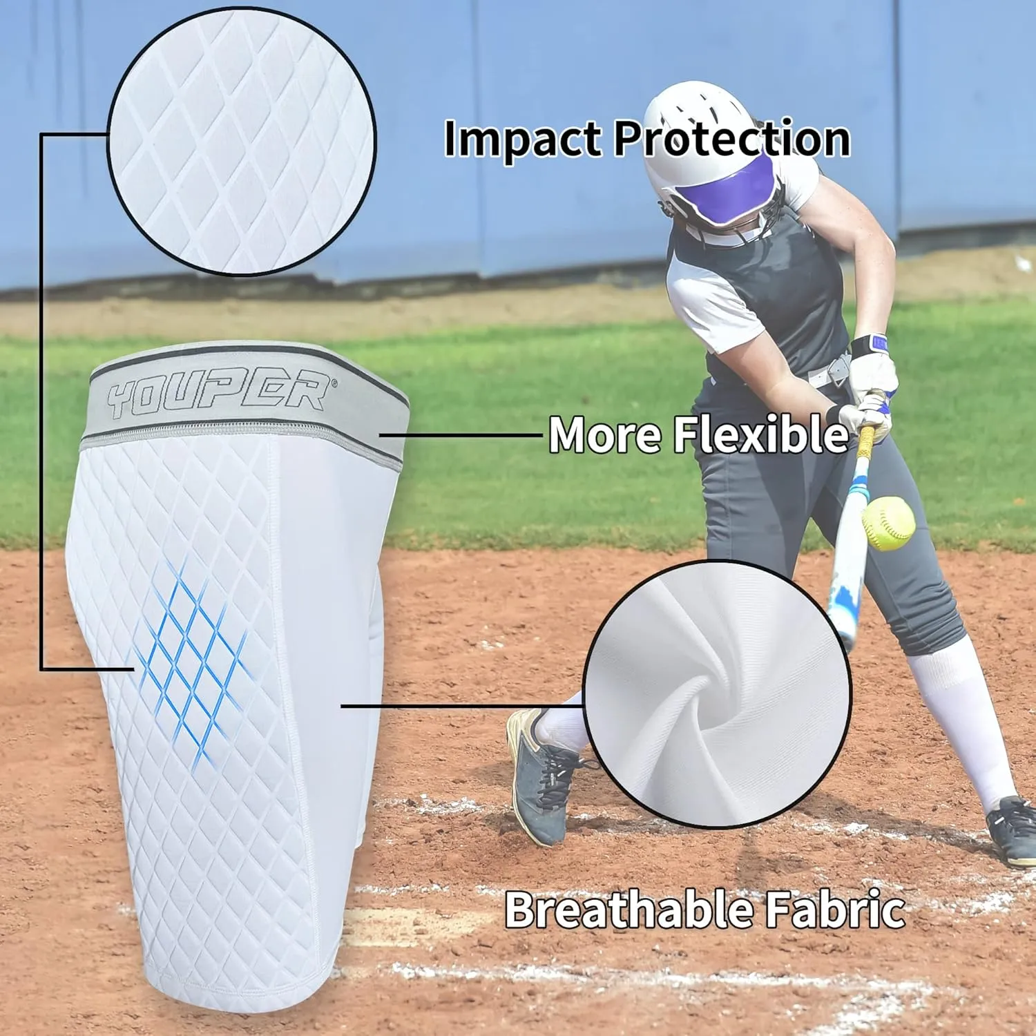 Youper Youth Girls Classic Compression Softball Sliding Shorts, Padded Softball Sliders