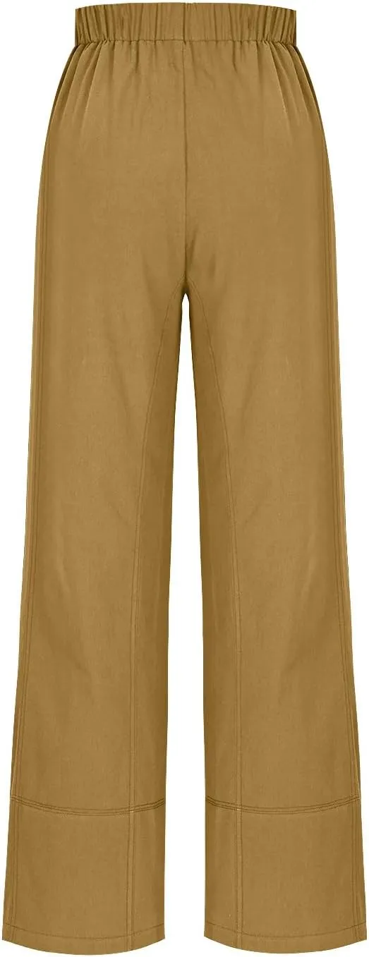 YRAETENM Women Cotton Linen Pants Casual Wide Leg Elastic Waisted Lounge Beach Trousers Travel Vacation Outfits with Pockets