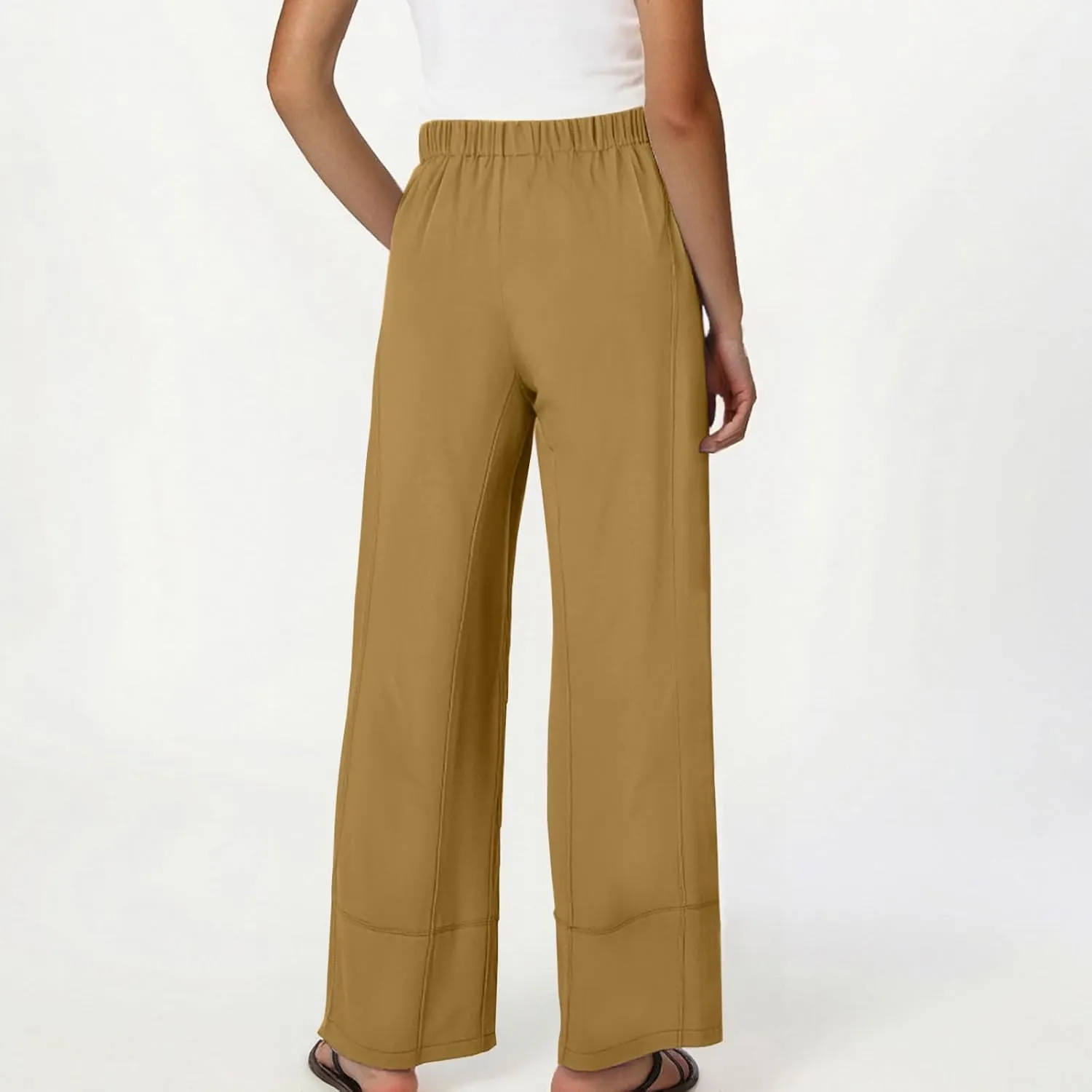 YRAETENM Women Cotton Linen Pants Casual Wide Leg Elastic Waisted Lounge Beach Trousers Travel Vacation Outfits with Pockets