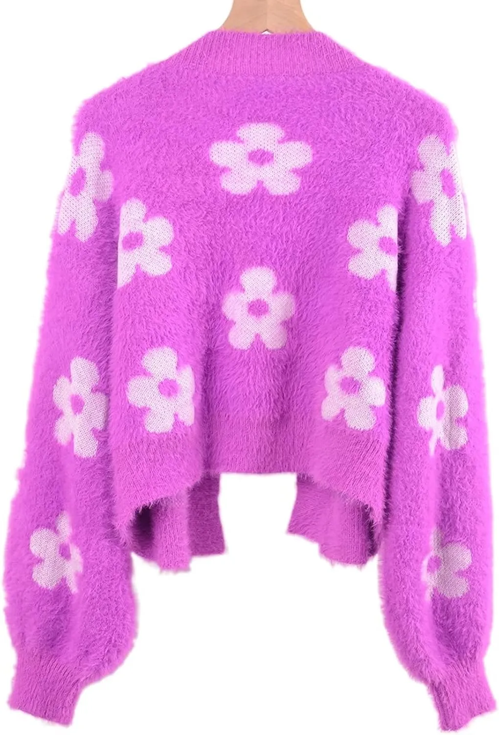 YUAKOU Women's Flower Long Sleeve Open Front Short Cardigan Casual Loose V Neck Down Knit Cardigan Sweaters Outwear