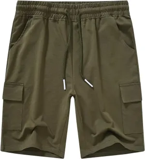 YuKaiChen Men's Casual Cargo Shorts Classic Relaxed Fit Drawstring Elastic Waist with Pockets