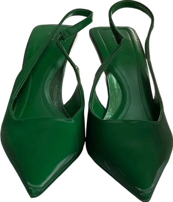 ZARA Green Squared Vamp And Heel Pointed Toe Slingback Heels UK 5 EU 38 