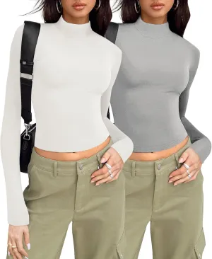 Zeagoo Long Sleeve Tops for Women Mock Neck Turtleneck Slim Fitted Basic Tops Fashion Casual T-Shirts