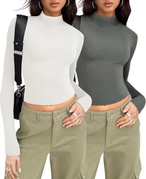 Zeagoo Long Sleeve Tops for Women Mock Neck Turtleneck Slim Fitted Basic Tops Fashion Casual T-Shirts