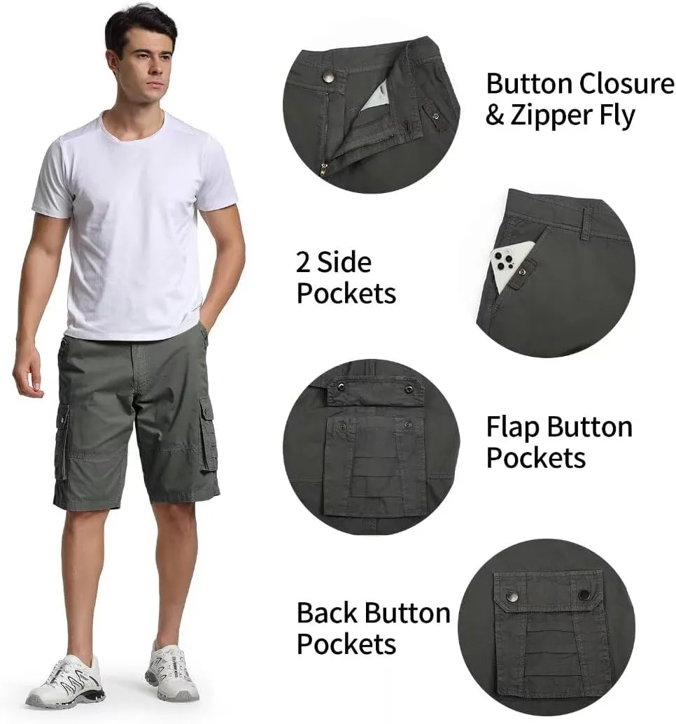 Zusmen Mens Classic Cargo Shorts, Relaxed Fit Multi Pocket Stretch Men Short