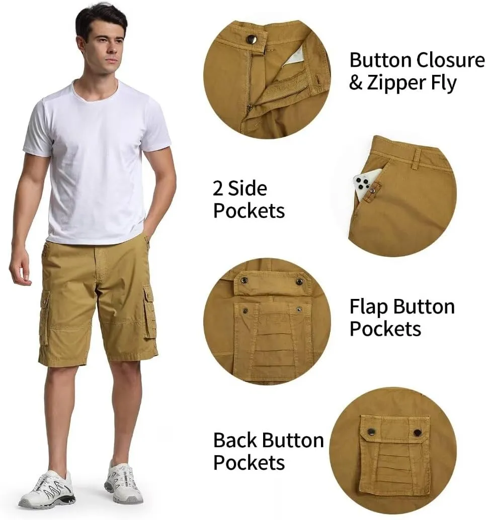 Zusmen Mens Classic Cargo Shorts, Relaxed Fit Multi Pocket Stretch Men Short